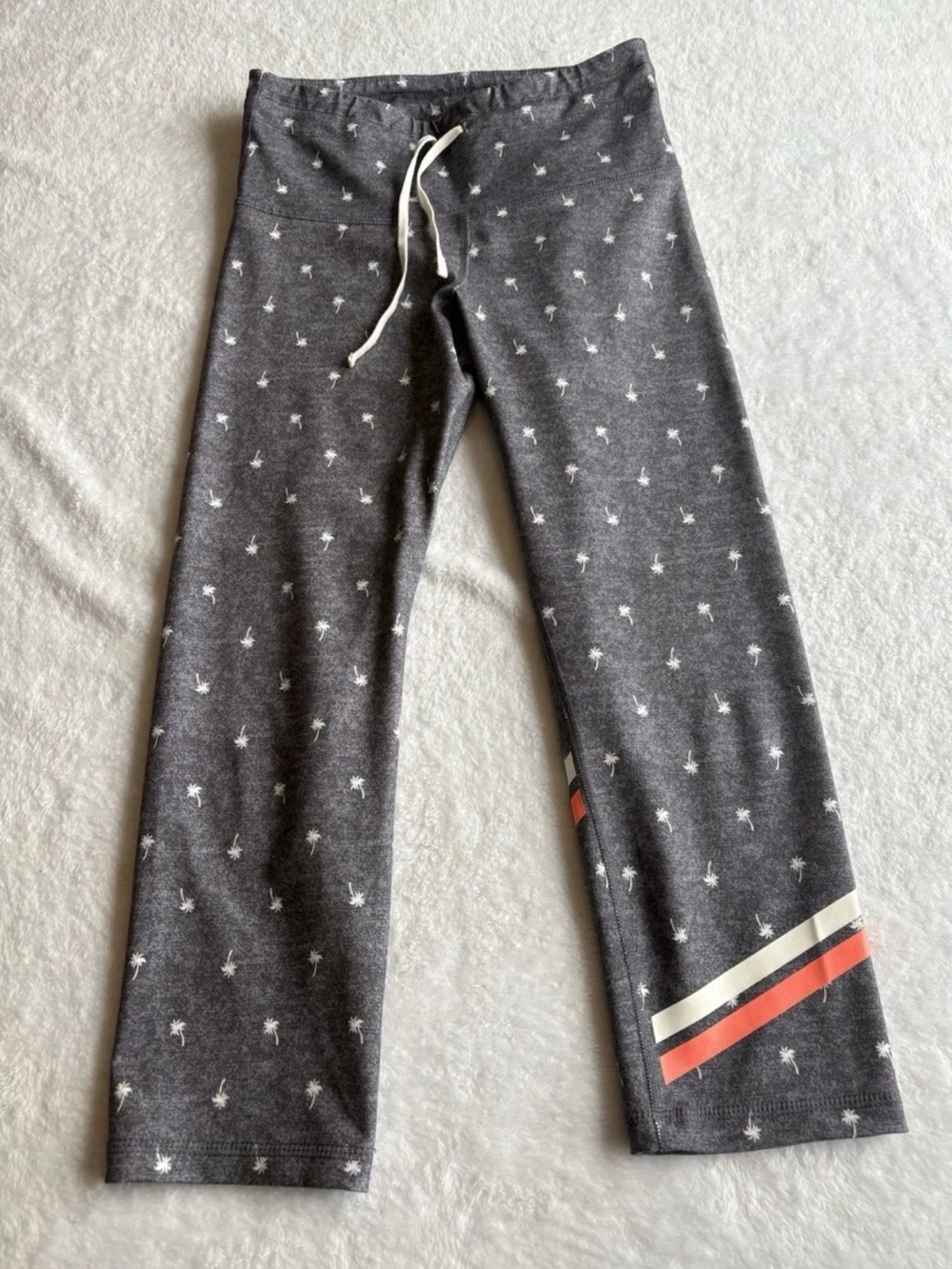 Old Navy Gray Cropped Pajama Pants with White Palm Print and Coral Stripes